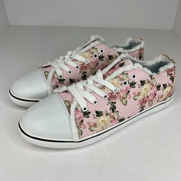 Unbranded Shoes - Womens Pink Casual Almond Toe Floral Slip On LowTop Size 10.5 Canvas Shoes